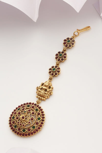 Gold Finish Multi-Colored Stone Temple Maangtikka