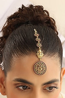 Gold Finish Multi-Colored Stone Temple Maangtikka