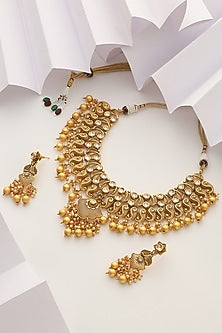 Gold Finish Stone Temple Necklace Set