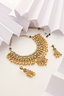 Gold Finish Stone Temple Necklace Set