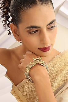 Gold Finish Multi-Colored Stone Openable Temple Kada