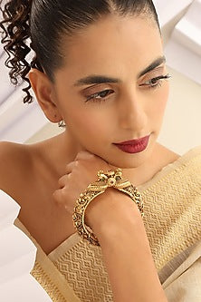 Gold Finish Multi-Colored Stone Openable Temple Kada