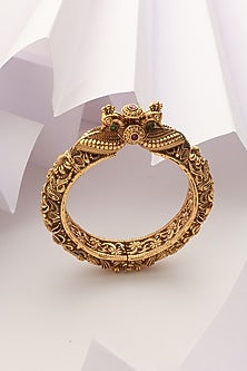 Gold Finish Multi-Colored Stone Openable Temple Kada