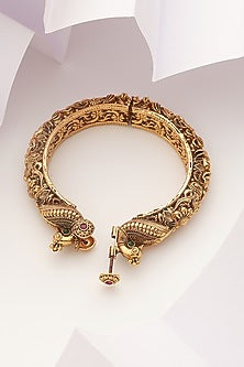 Gold Finish Multi-Colored Stone Openable Temple Kada