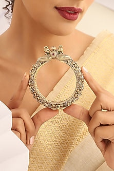 Gold Finish Multi-Colored Stone Openable Temple Kada