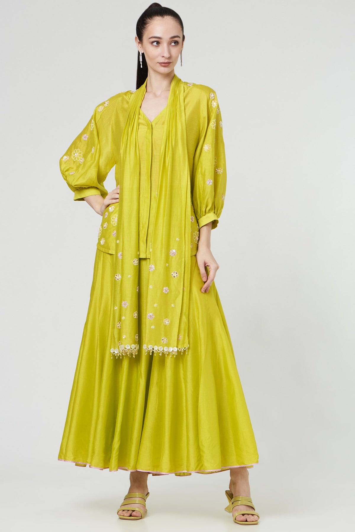 Spring Green Silk Sharara Set