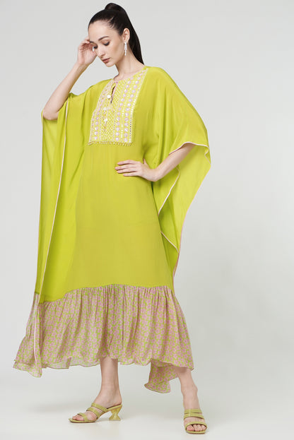 Spring Green Embroidered Kaftan