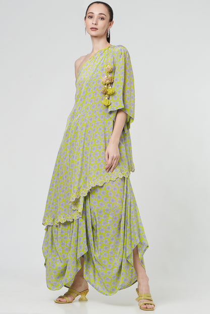 Spring Green Printed Dhoti Set