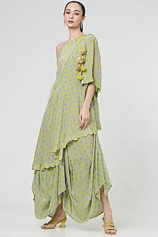 Spring Green Printed Dhoti Set