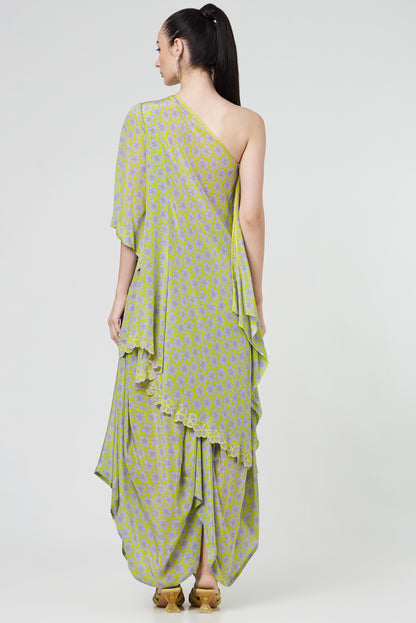Spring Green Printed Dhoti Set
