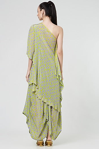Spring Green Printed Dhoti Set