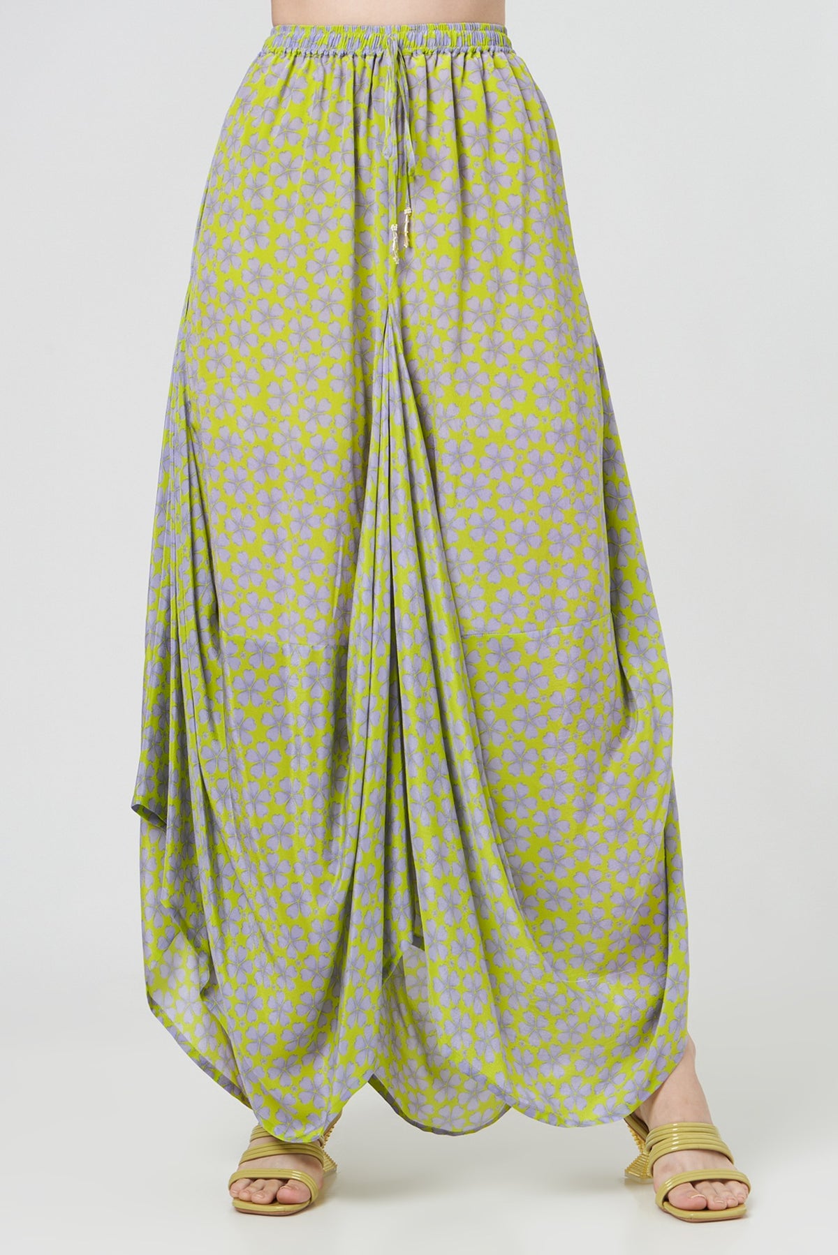 Spring Green Printed Dhoti Set