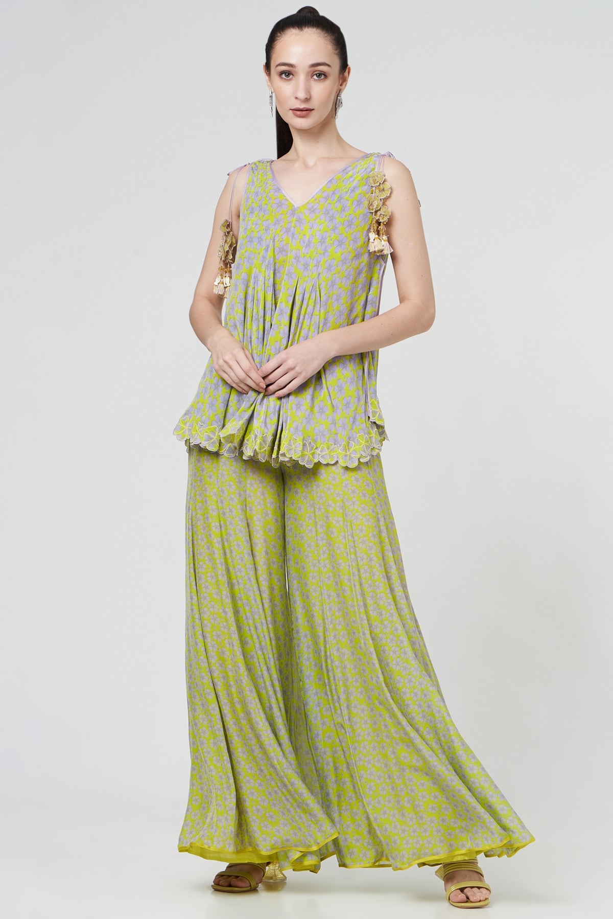 Spring Green Printed Sharara Set