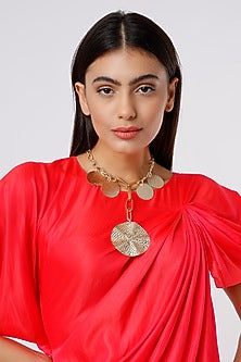 Gold Finish Metal Motifs Necklace