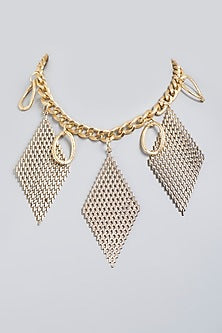 Antique Gold Finish Metal Motifs Necklace