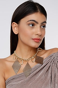 Antique Gold Finish Metal Motifs Necklace
