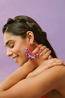 Multi-Colored Glass Beaded Asymmetric Hoop Earrings