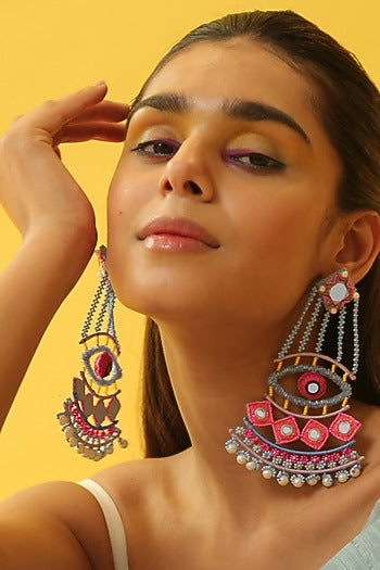 Multi-Colored Kodi Shell Embroidered Dangler Earrings