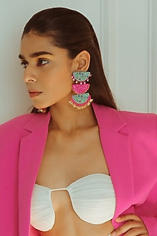 Pink & Teal Beaded Dangler Earrings