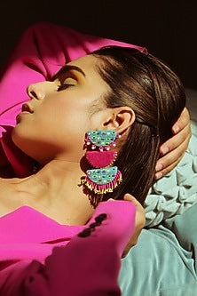 Pink & Teal Beaded Dangler Earrings