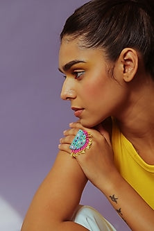 Turquoise Beaded Embroidered Ring