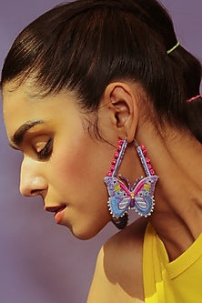 Purple Embroidered Butterfly Dangler Earrings