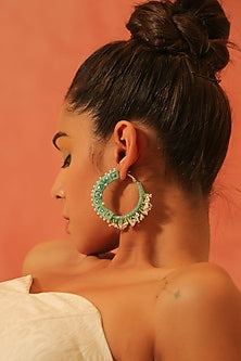 Blue Embroidered Half Hoop Earrings