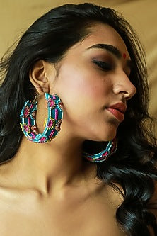 Multi-Colored Cotton Hoop Earrings