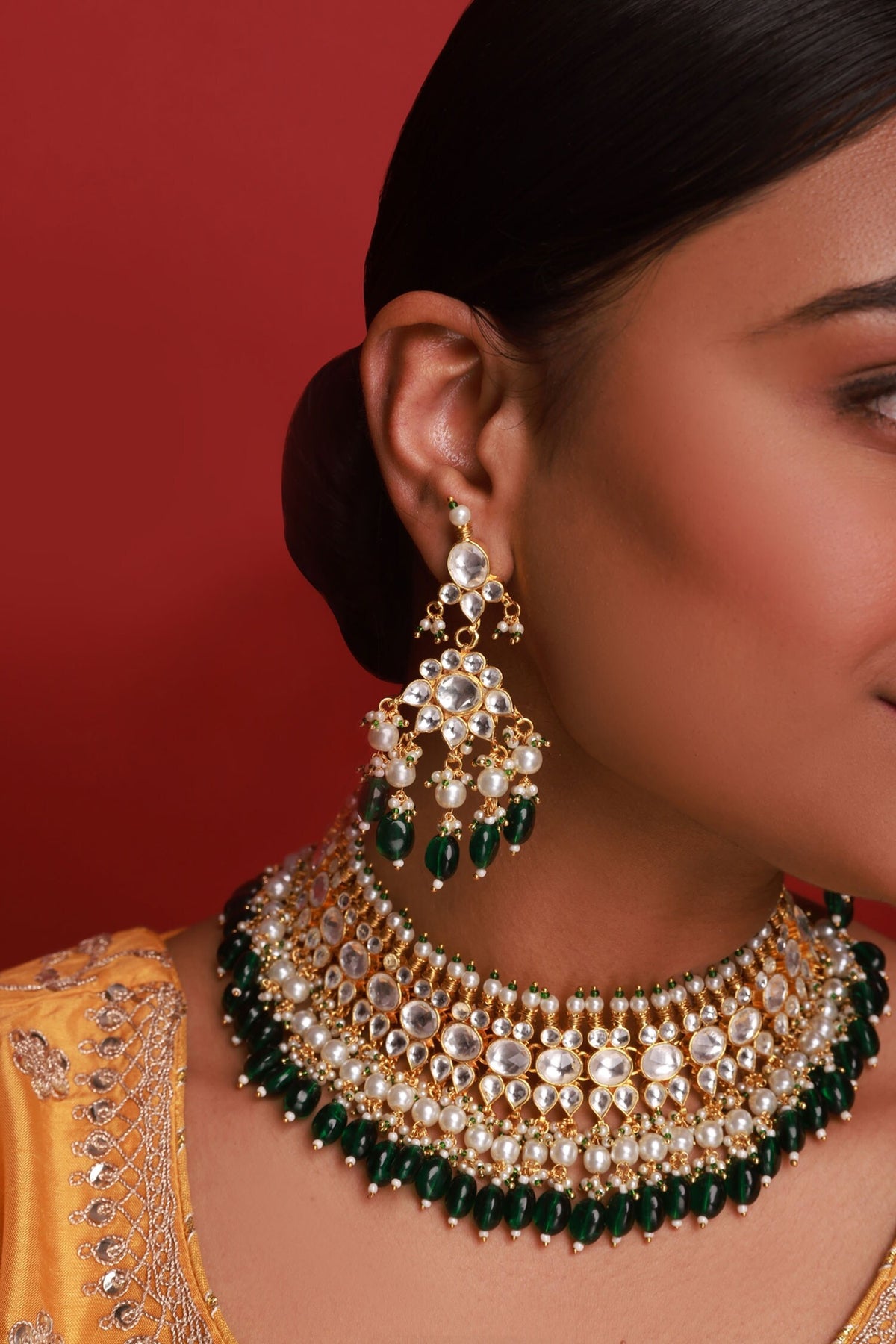Kundan Embellished Choker Necklace Set 