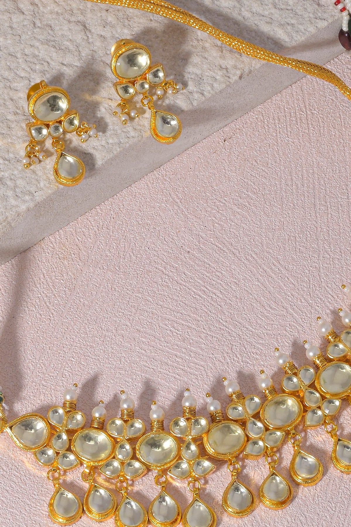 Geometric Kundan Embellished Choker Necklace Set 