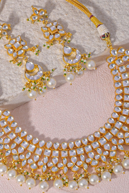 Kundan Embellished Necklace & Earrings Set 