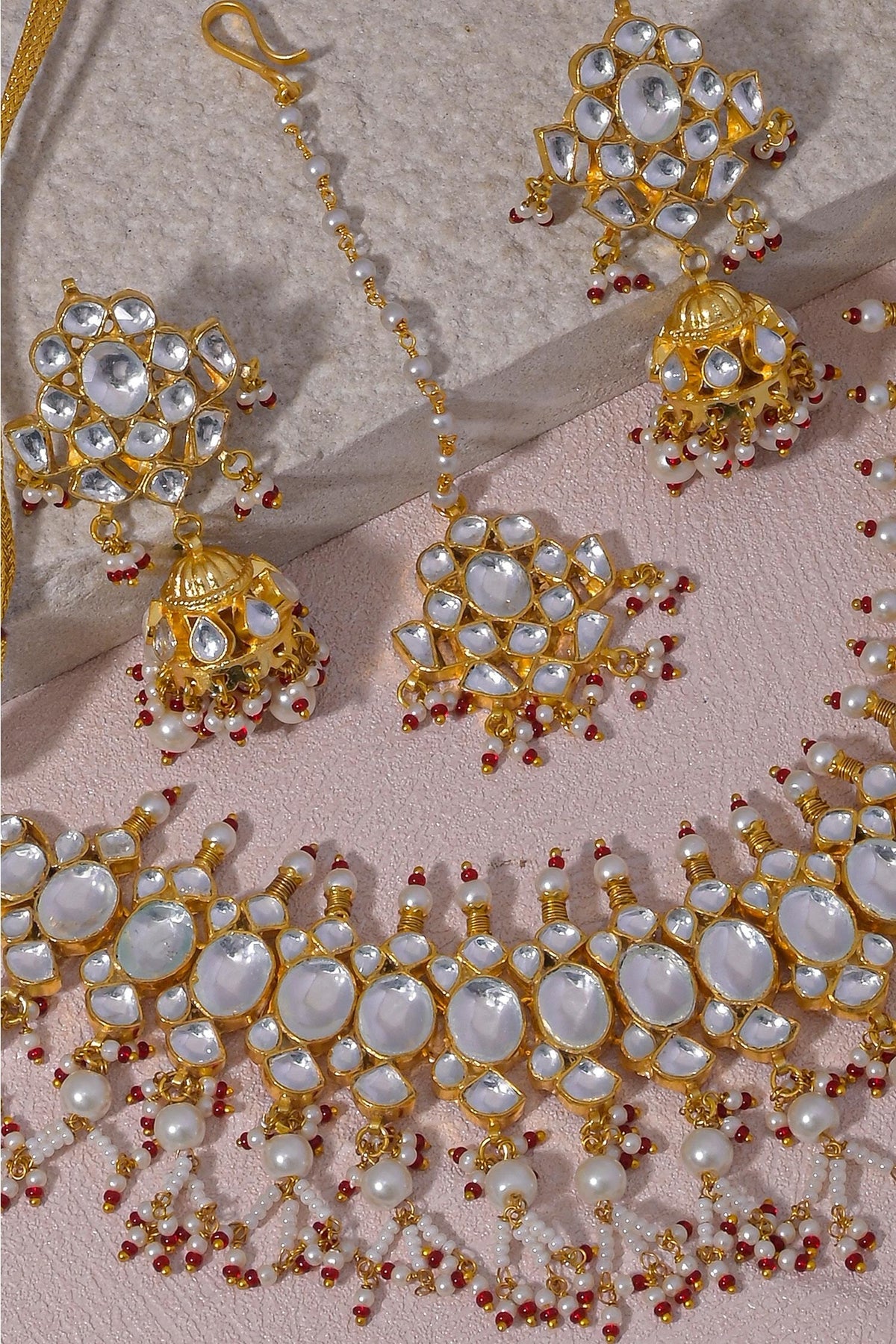 Kundan & Pearl Drop Embellished Necklace Set 