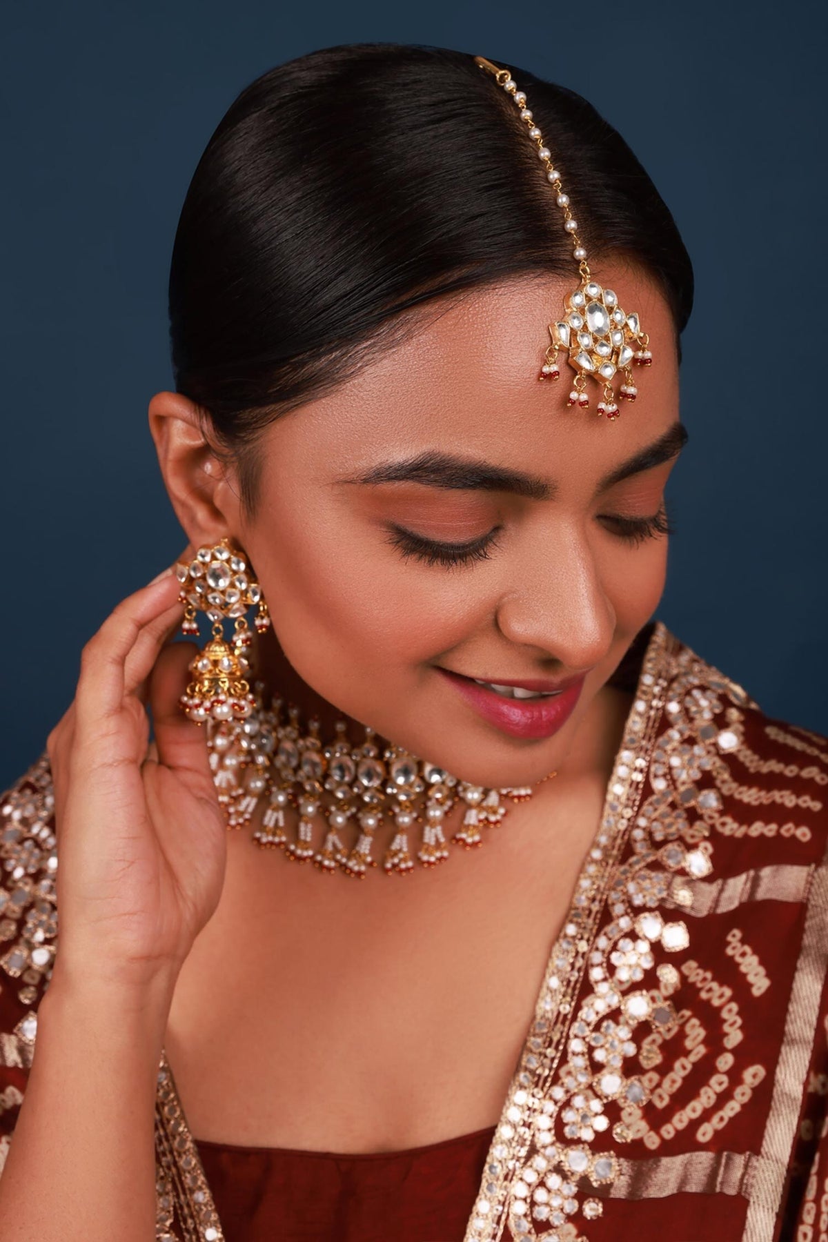 Kundan & Pearl Drop Embellished Necklace Set 