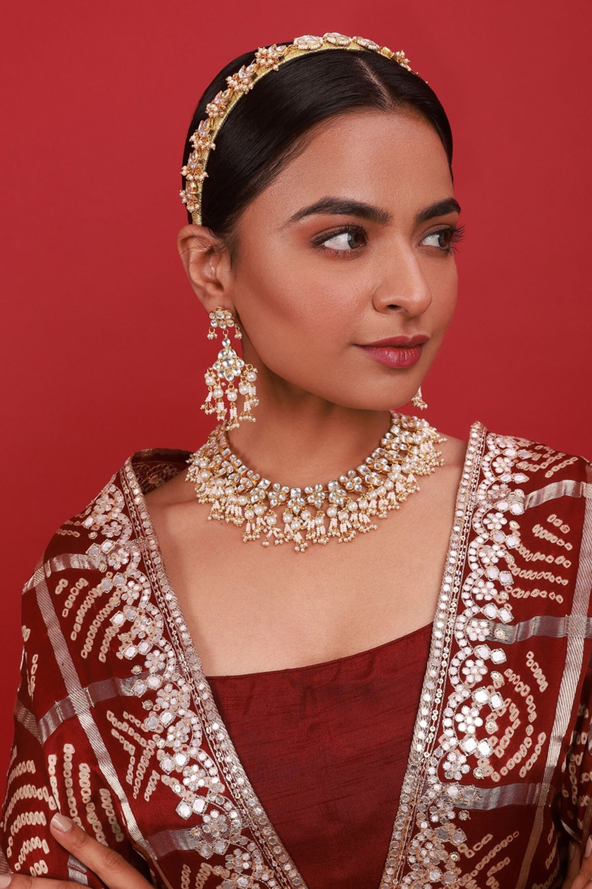 Floral Cut Work Choker Necklace Set 