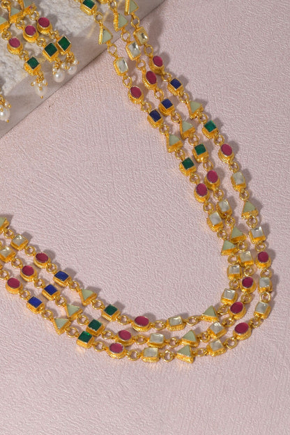 Geometric Pattern Long Necklace Set 
