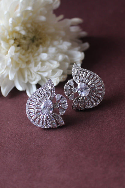 White Finish Diamond Stud Earrings