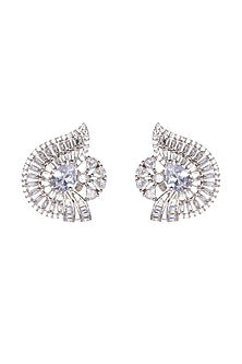 White Finish Diamond Stud Earrings