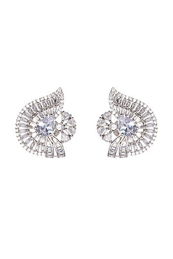 White Finish Diamond Stud Earrings