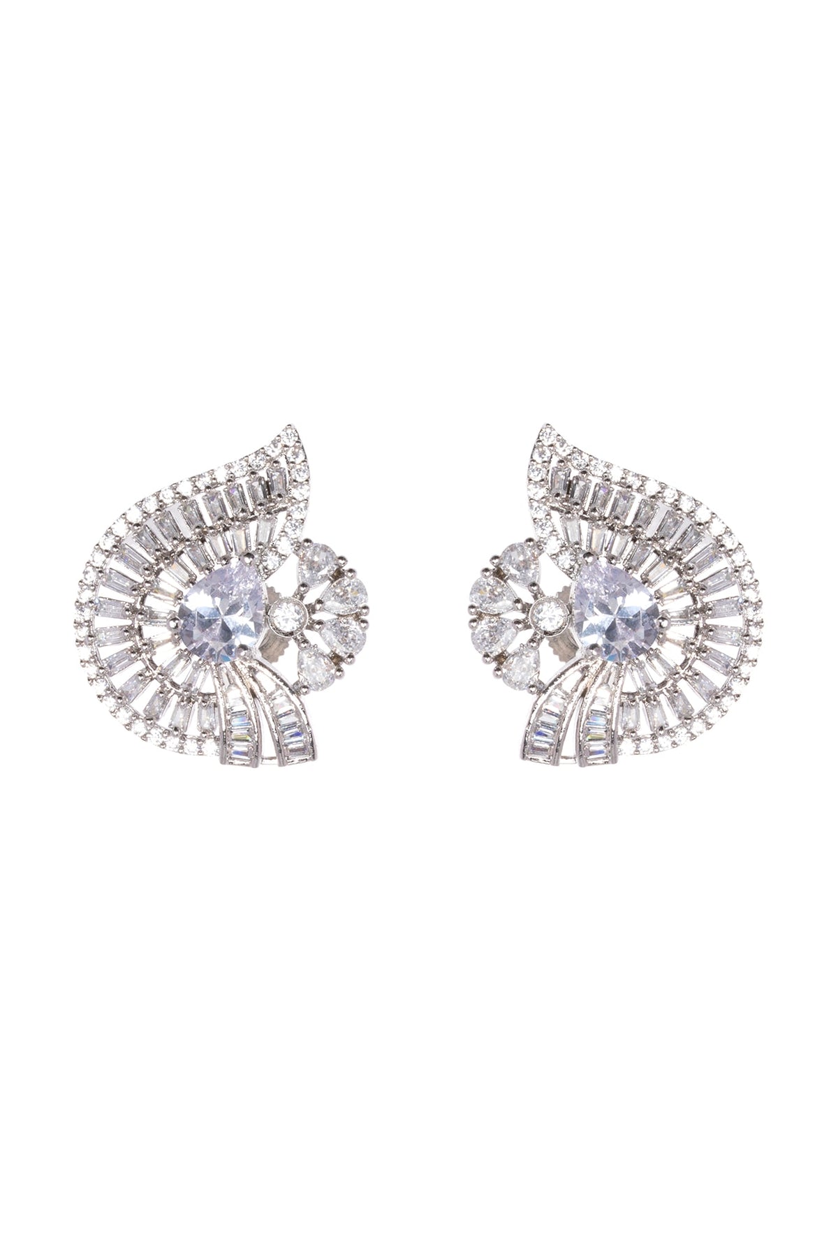 White Finish Diamond Stud Earrings