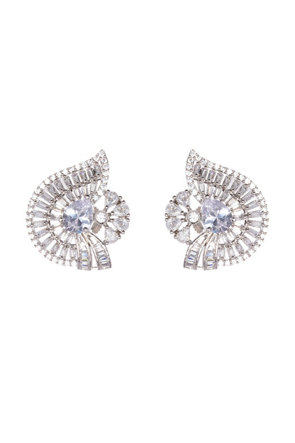 White Finish Diamond Stud Earrings