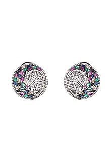 Black Rhodium Finish Semi-Precious Stone & CZ Diamond Stud Earrings