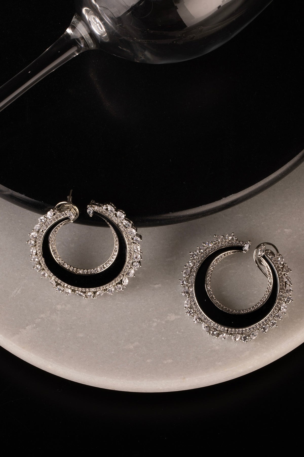 White Finish CZ Diamond Enamelled Dangler Earrings