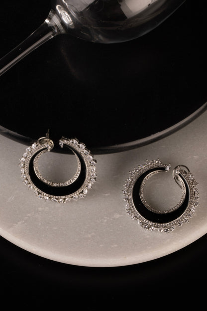 White Finish CZ Diamond Enamelled Dangler Earrings