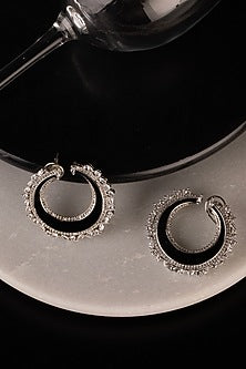 White Finish CZ Diamond Enamelled Dangler Earrings