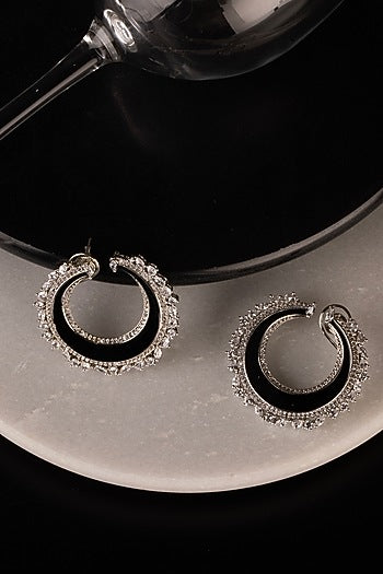 White Finish CZ Diamond Enamelled Dangler Earrings