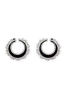 White Finish CZ Diamond Enamelled Dangler Earrings