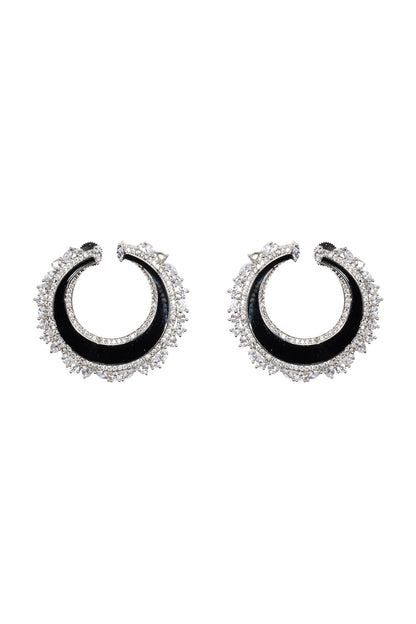 White Finish CZ Diamond Enamelled Dangler Earrings