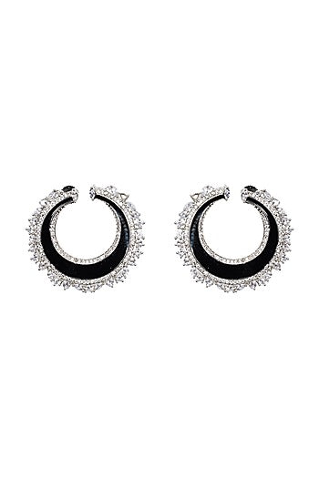 White Finish CZ Diamond Enamelled Dangler Earrings