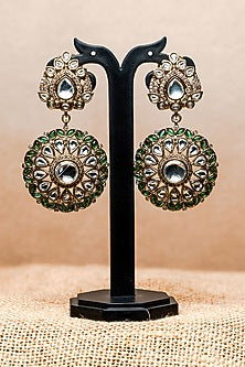 Black Rhodium Finish Kundan Polki & Emerald Dangler Earrings