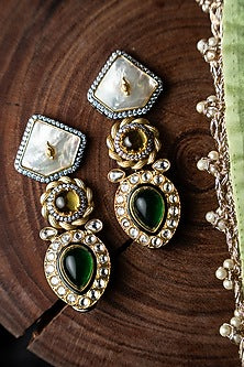 Two-Tone Finish Moissanite Polki & CZ Diamond Dangler Earrings